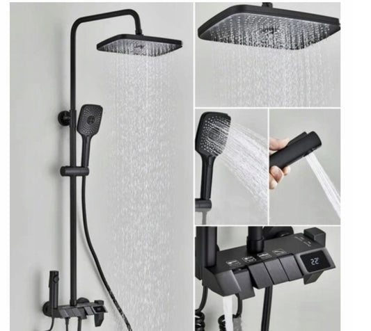 Zestaw Prysznicowy CZARNY TERMOSTAT Bidet LCD