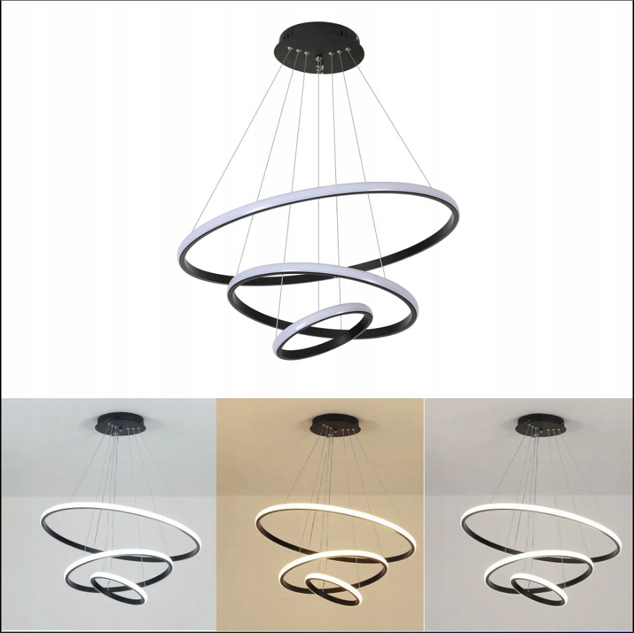 Lampa Led 3-pierścieniowa, nowoczesna okrągła, 3 barwy światła.