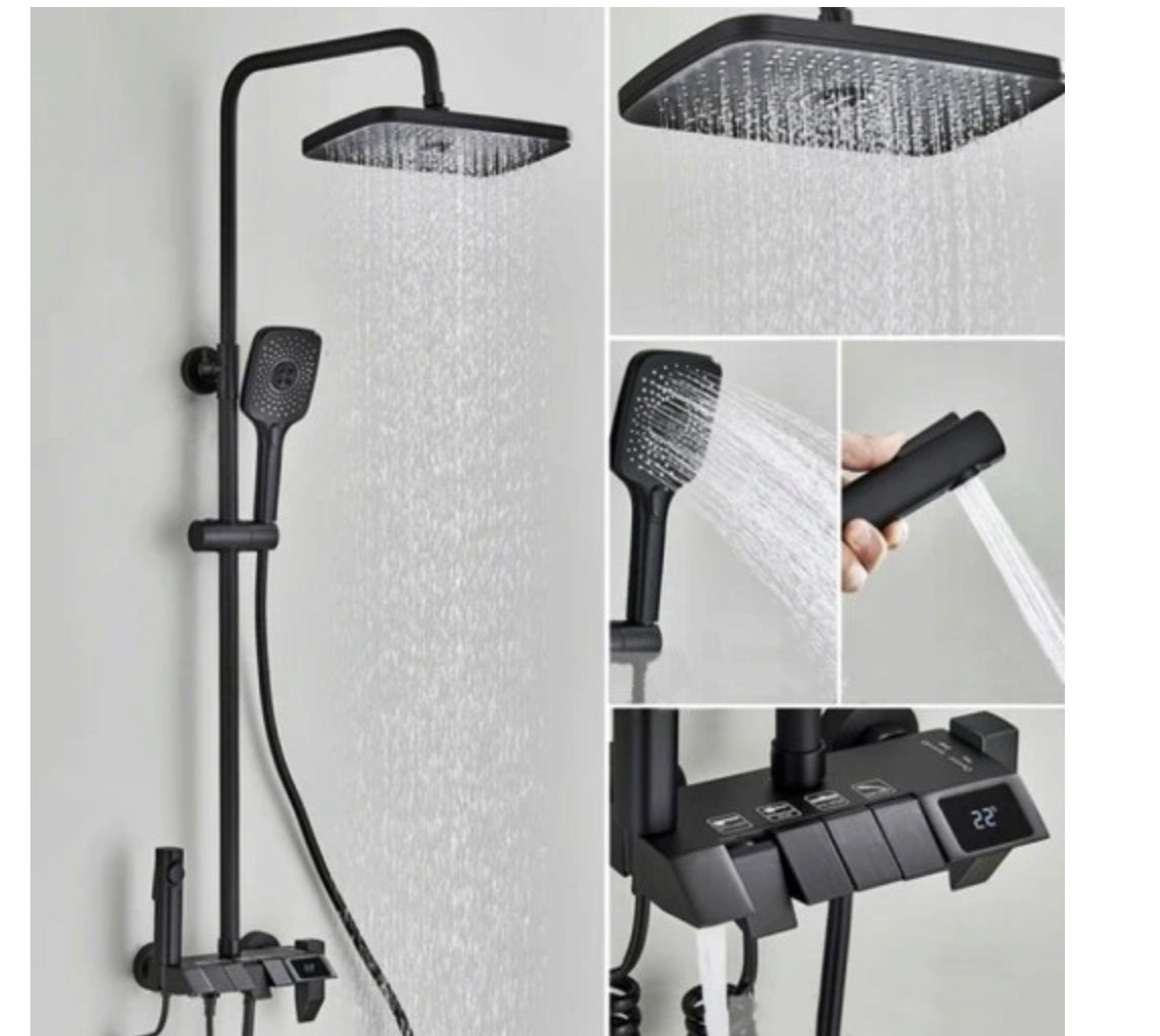 Zestaw Prysznicowy CZARNY TERMOSTAT Bidet LCD