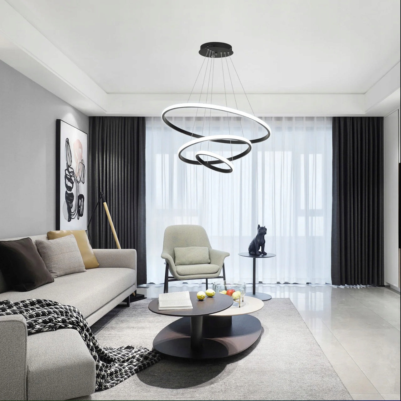 Lampa Led 3-pierścieniowa, nowoczesna okrągła, 3 barwy światła.