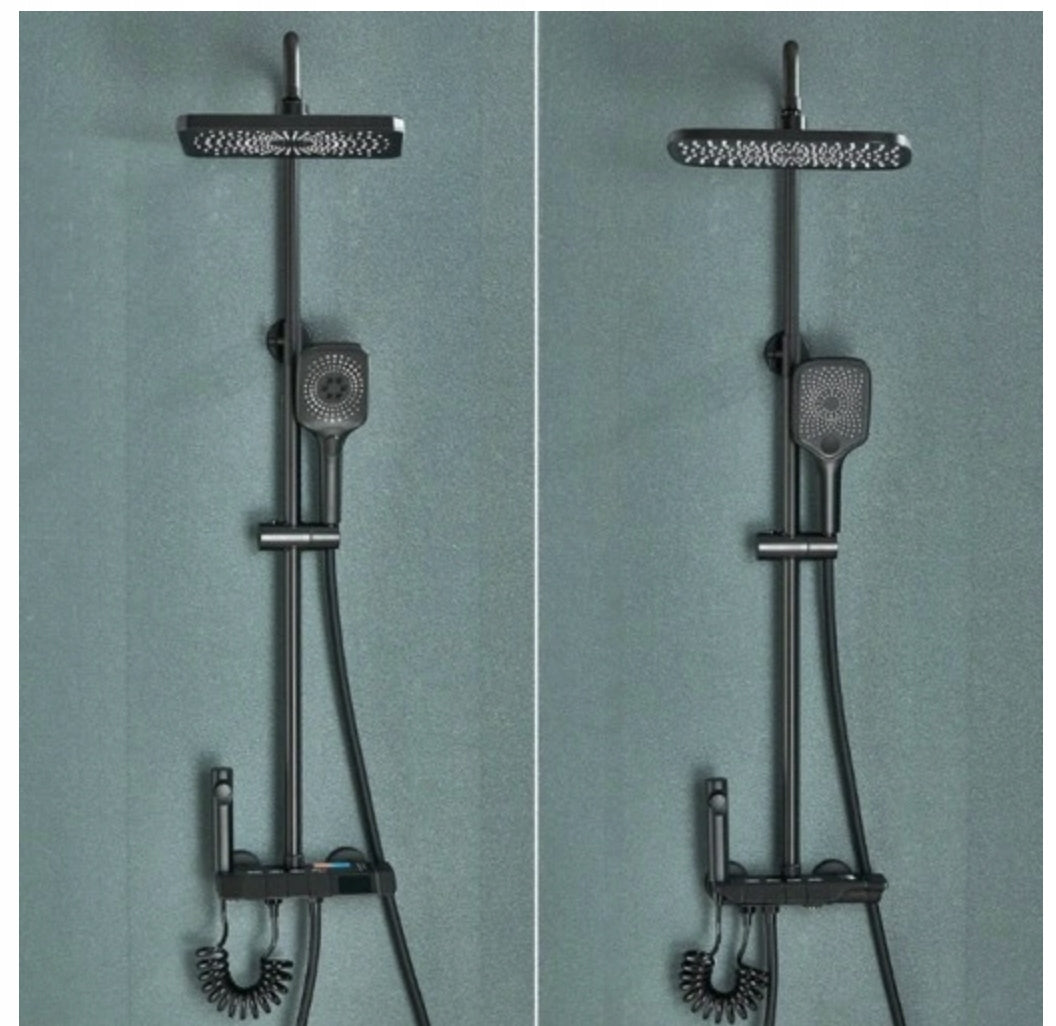 Zestaw Prysznicowy CZARNY TERMOSTAT Bidet LCD