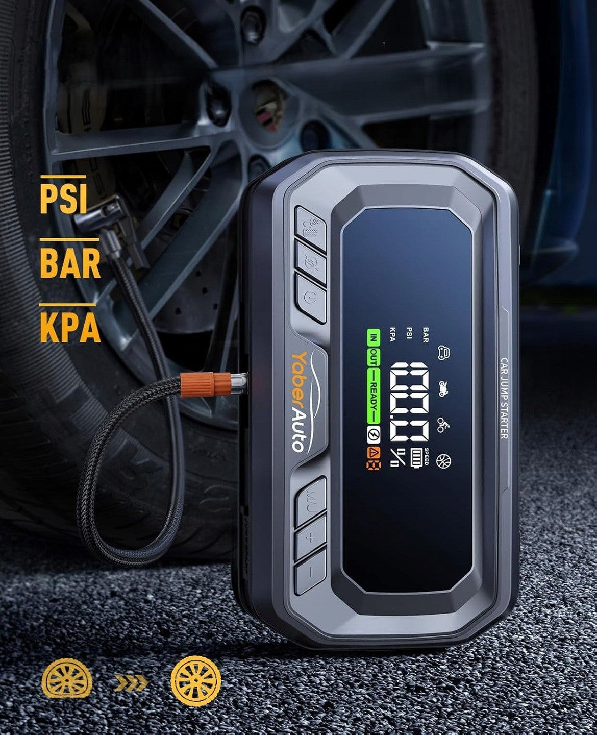 Rozrusznik samochodowy z kompresorem 160 PSI, YaberAuto YA90 6000A