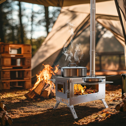 Piec turystyczny na drewno z kominem do namiotu HOT TENT stal