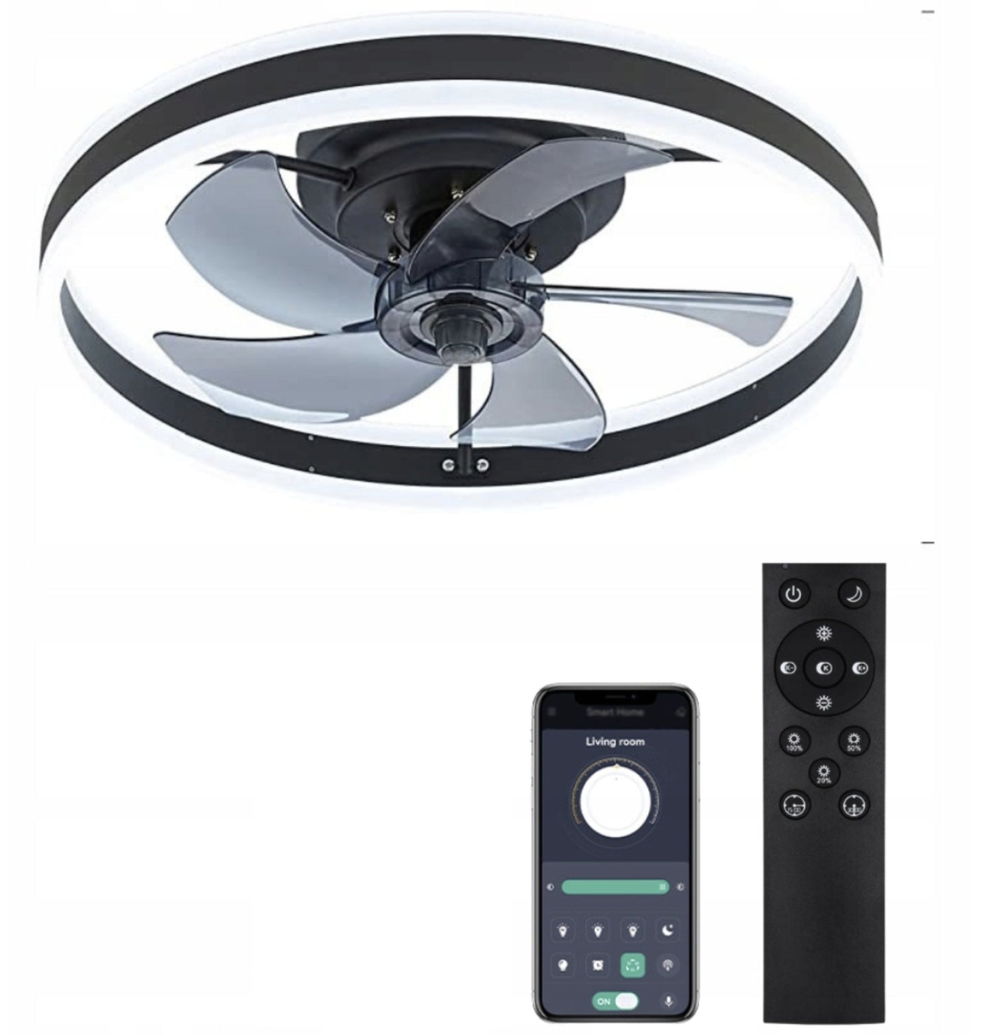 WENTYLATOR SUFITOWY LED 60W 50CM 4800lm z pilotem i aplikacją.